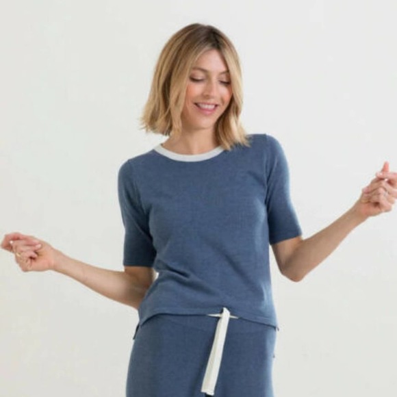 NWT MER SEA Anywear Light Short Sleeve Sweater Top Chambray Blue Gray XL H12932 - Picture 8 of 12